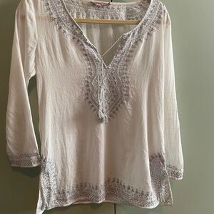 Embroidered White Tunic Top XS